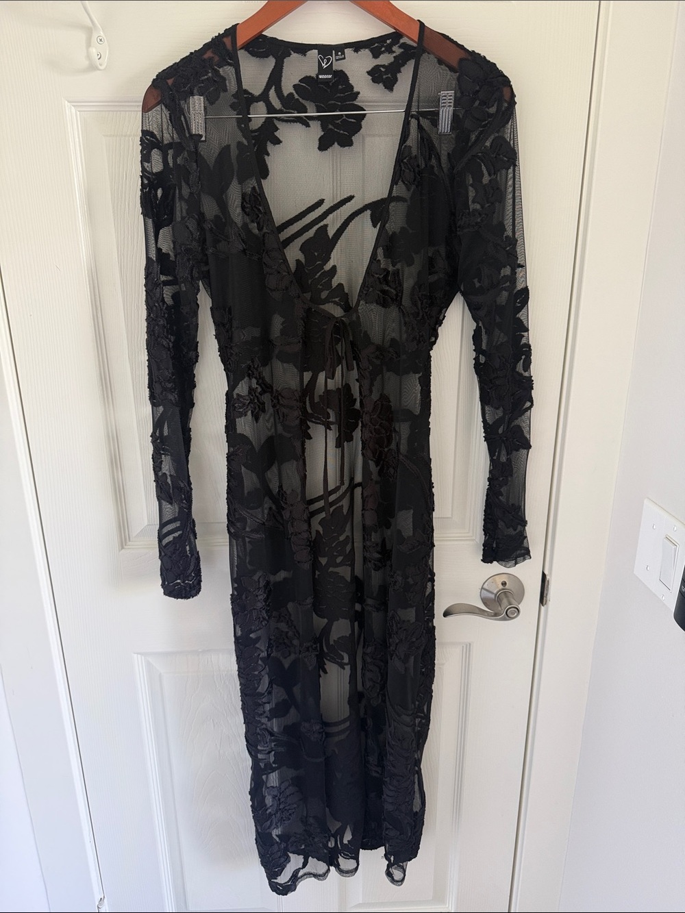 Windsor Black Floral Lace Mesh Maxi Duster Cover Up Jacket Small - Picture 2 of 8